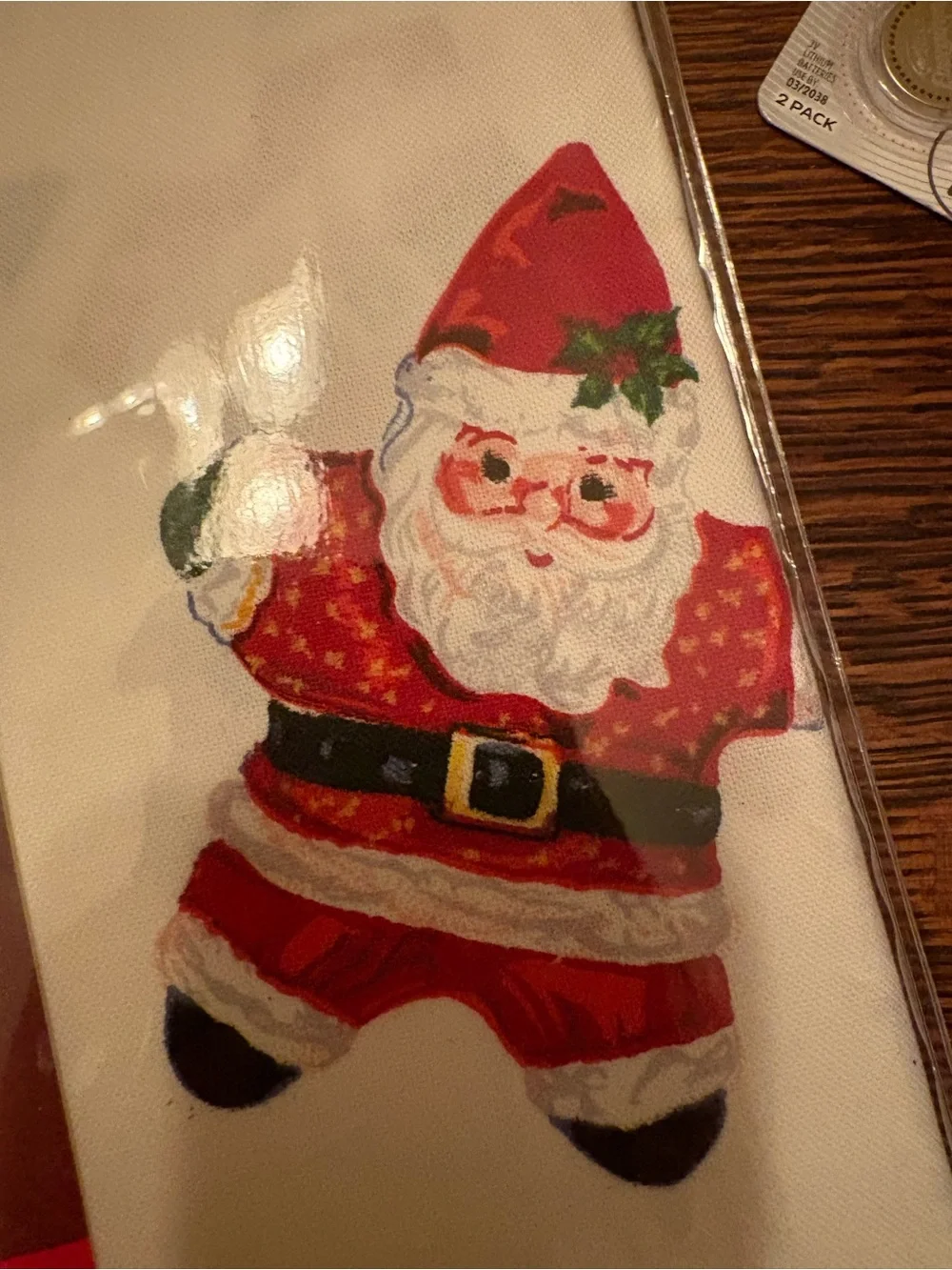 Christopher Radko White Tablecloth with Cheerful Red Santa